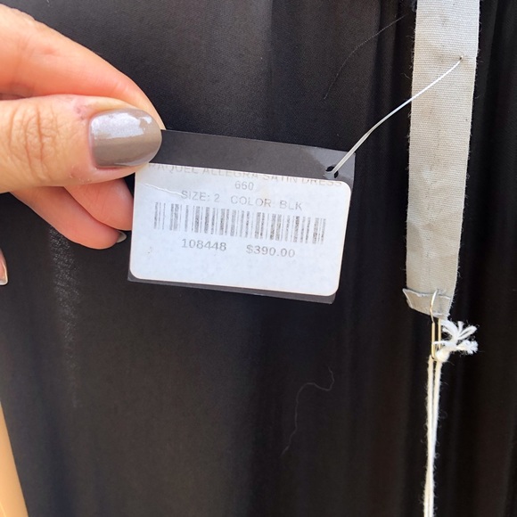 New $390 Raquel Allegra Black Satin Raw Edge DRESS - Picture 11 of 11